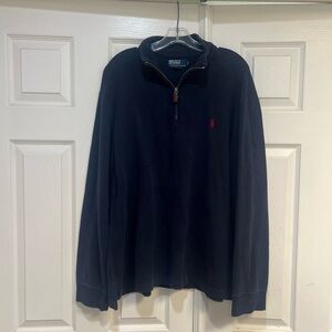 Vintage Polo Ralph Lauren Sweater Mens Navy Quarter Zip Pullover Cotton Size XL‎